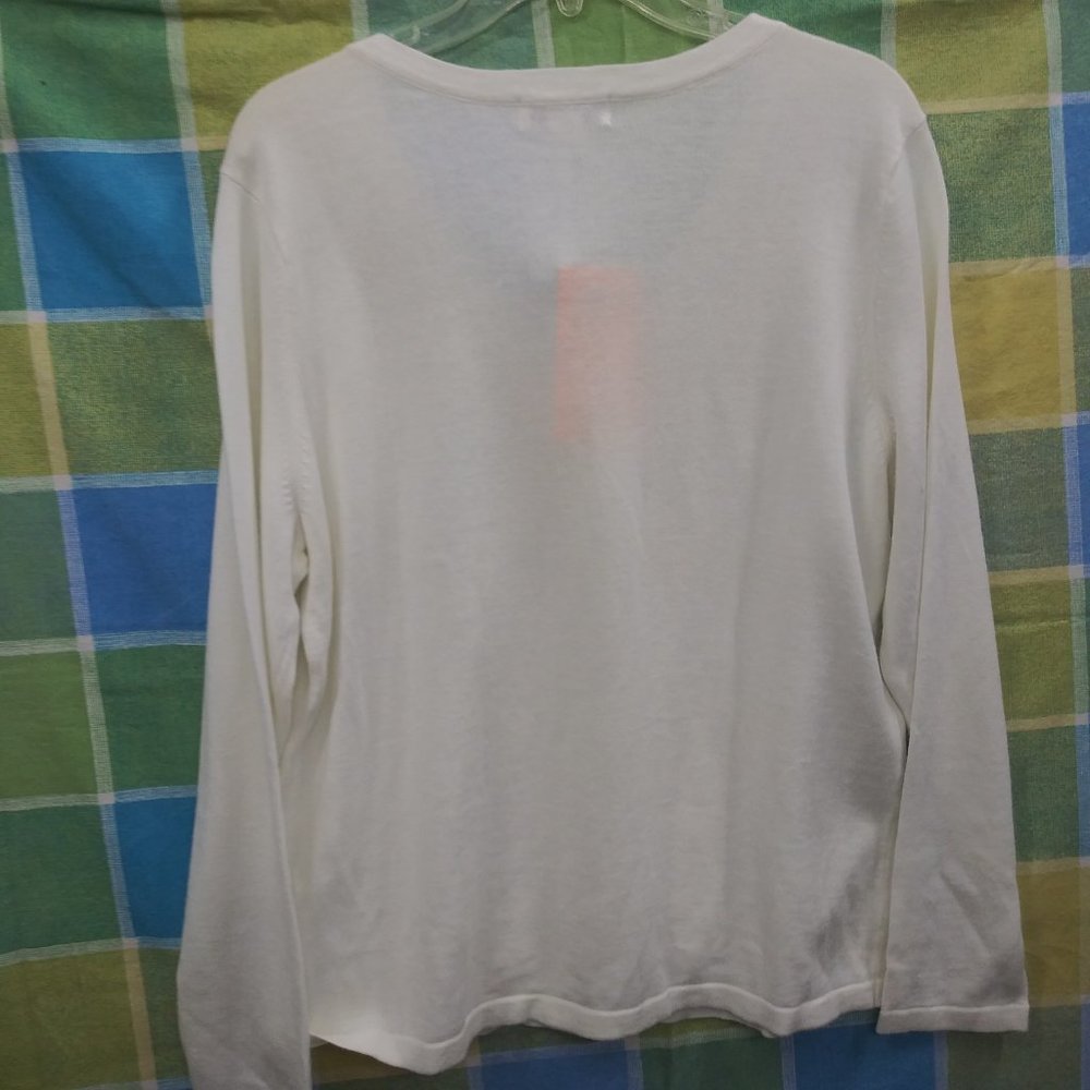 2300 Size Large Christopher Banks Embellished Pink and White Button Up Sweater - Picture 5 of 5